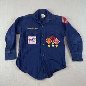 Vintage 1960s Cub Scouts B.S.A. Uniform Shirt Boys Sz L Patches